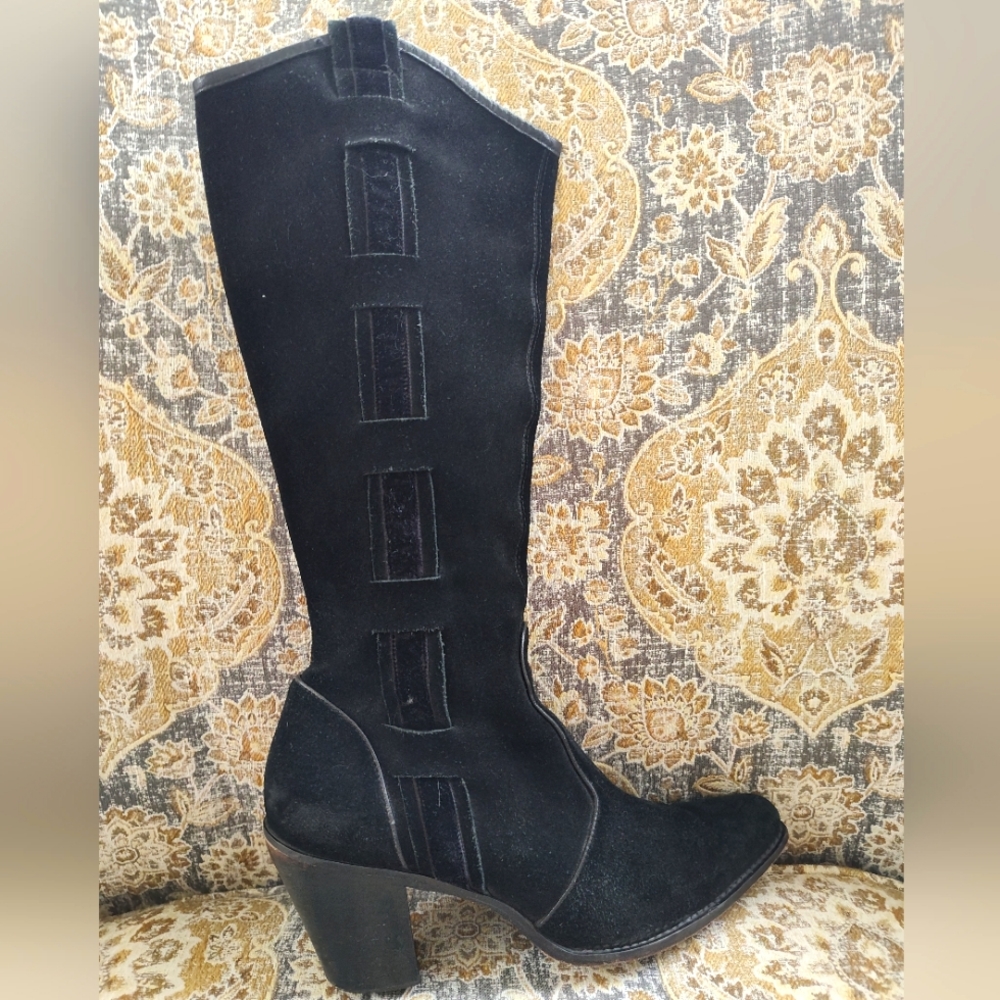 Via Spiga Black Suede Leather Western Boots size 8.5